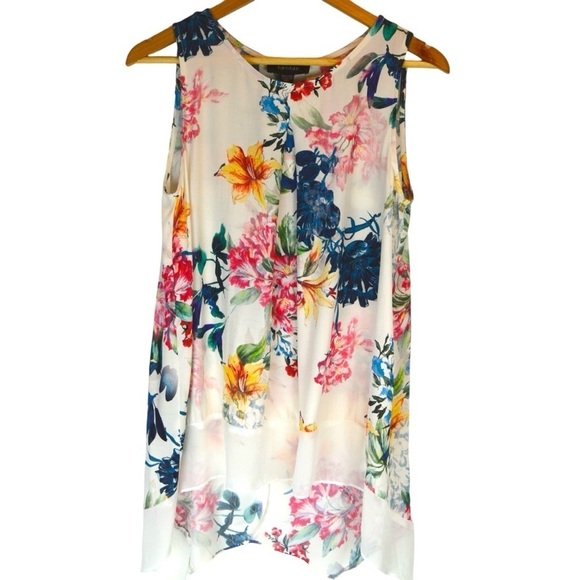 Karen Kane Drop Hem Lightweight Wildflower Print Sleeveless Blouse, Size XS NWT - Picture 10 of 11
